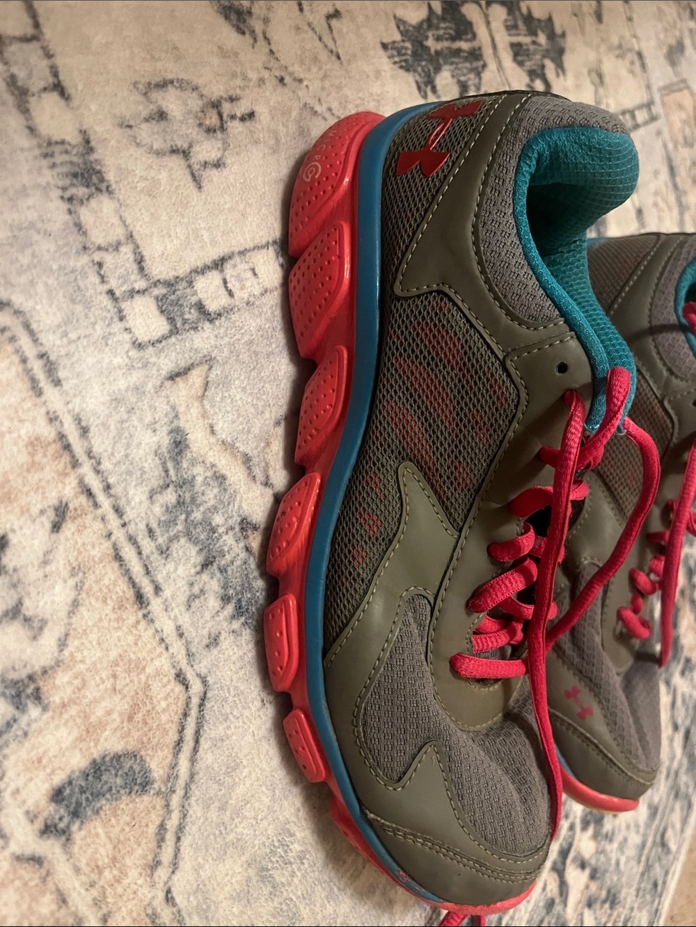 Under Armour Olive Gray Sneakers with Pink and Teal Accents